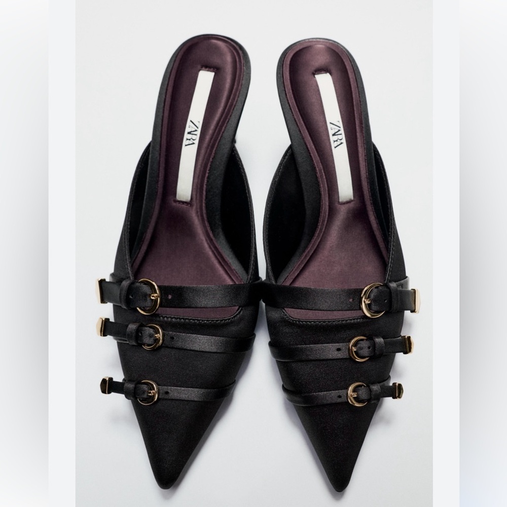 Zara Black Triple-Buckle heels